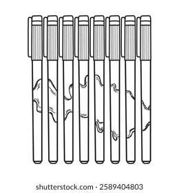 Eight Identical Pens Arranged in a Row