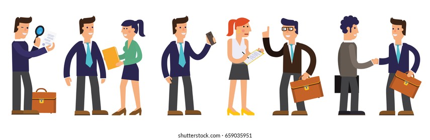 Eight Illustrations of Cartoon Character Successful Businessmen