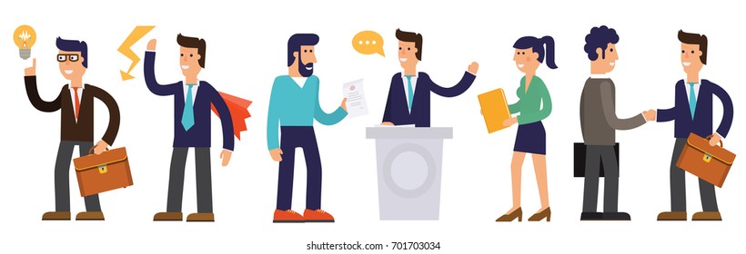 Eight Illustrations of Cartoon Character Successful Businessmen