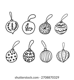 Ocho Ilustraciones vectoriales individuales, dibujadas a mano en línea negra.