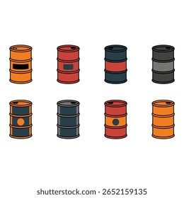 Oito Barris de óleo industrial Design plano Diversas cores Ícones simples Ilustração de vetor Uso comercial