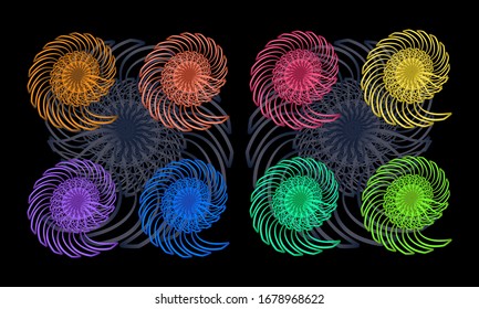 Eight kinds of abstract designs with Eight different colors. This design can be used as a background or ornament for banners, templates, greeting cards and others
