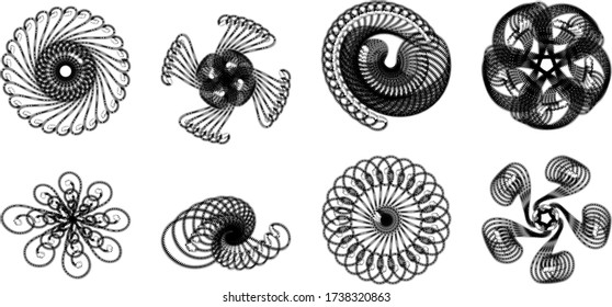 Ocho tipos de diseños abstractos con ocho colores diferentes. Este diseño puede utilizarse como fondo, logotipo, banners, plantillas, tarjetas de felicitación y otros
