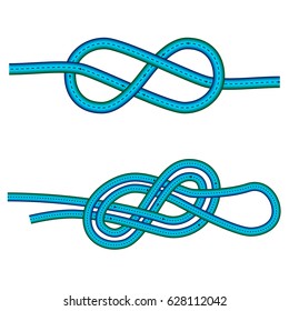 eight knot and double 8 knot instruction against white background, vector art illustration