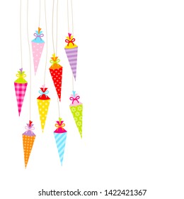 Eight Left Hanging Colorful School Cones With Pattern