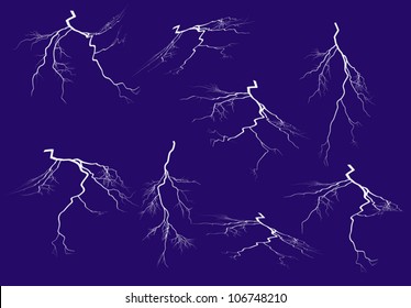 eight lightnings collection isolated on blue