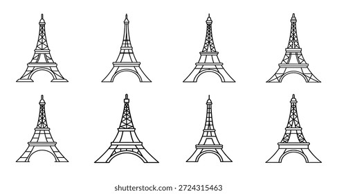 Desenhos de oito linhas Torre Eiffel Variações de arte de linha