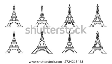 Eight Line Drawings Eiffel Tower Variations line art