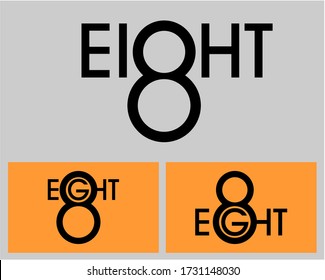 Ocho logotipo; numeral y logotipo de palabra para número. Ocho letras con diseño de logotipo de ocho figuras. 