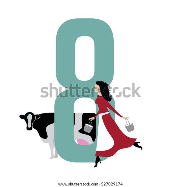 Eight maids a milking Christmas illustration. EPS
10 vector.