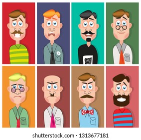 Eight Male Characters. Cartoon Images. Vector Set