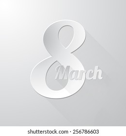 Eight of march greeting postcard. Vector illustration.