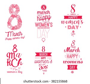 Eight march typographic design set. Happy womens day.