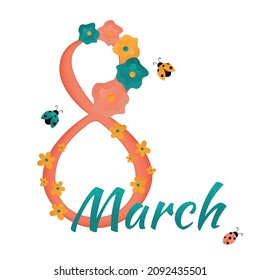 Eight March Women's Day Spring greeting card template