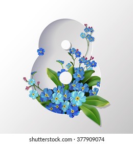 Eight March Women's Day Spring greeting card template