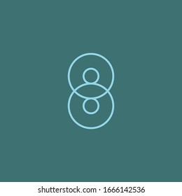 Eight, mono line. Vector sign linear number 8, blue overlapping thin lines isolated on dark blue background. One rounded digit. Text composition design concept. Creative outline symbol.