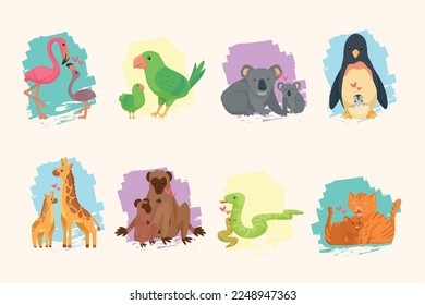 eight mothers and babies animals characters