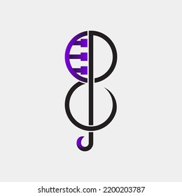 Eight Music Logo with piano tuts and intial number 8