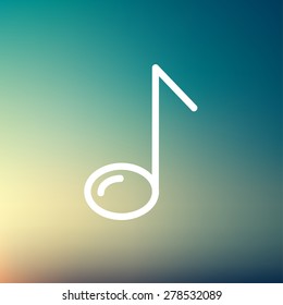 Eight note icon thin line for web and mobile, modern minimalistic flat design. Vector white icon on gradient mesh background.