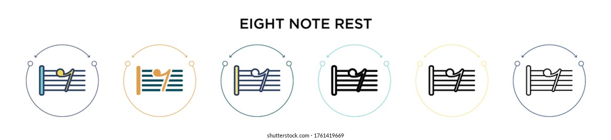 Eight note rest icon in filled, thin line, outline and stroke style. Vector illustration of two colored and black eight note rest vector icons designs can be used for mobile, ui, web