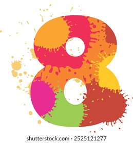 Eight number with artistic colorful paint stains