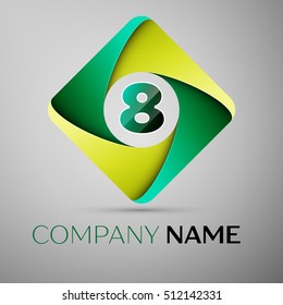 Eight number colorful logo in the rhombus. Vector template for your design