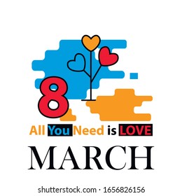 Eight number  with heart tree over white  International Women's Day and lettering text All you need is love
Greeting card for March  Invitations with the number 8 in the modern style 