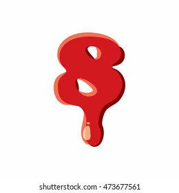 Eight number isolated on white background. Red bloody eight number vector illustration