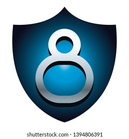Eight number on blue shield