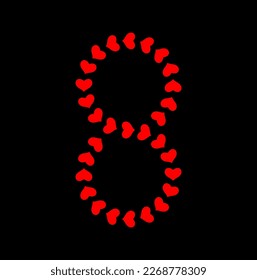 El ocho número con el icono del vector de corazones rojos