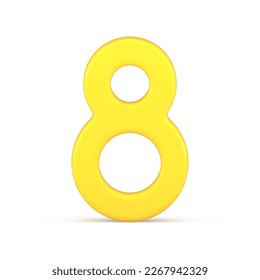Eight number yellow infinity symbol female spring holiday traditional 3d icon realistic vector illustration. International Women's Day counting badge festive greeting celebration decor element