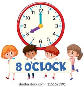 eight o'clock with children  illustration