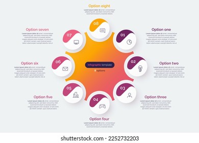 Eight option circle infographic diagram. Vector illustration.