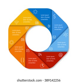 Eight options infographic banner. Isolated polygonal workflow layout. Number banner template for diagram, presentation or chart. 8 parts progress steps for tutorial. Business concept sequence banner.