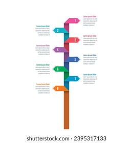 eight options infographic template. colored paper arrows informational template. internet, web, business, annual report, magazine infographic template