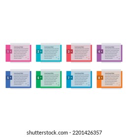 eight options infographic template. rectangle infographic template. transparent card information template. internet, magazine, education, business, annual report information template