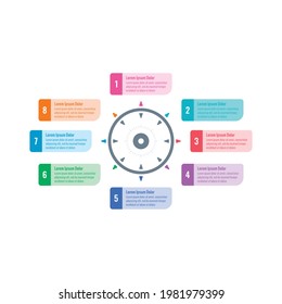 eight options infographic template. web, internet, magazine, annual report information template. round infographic template