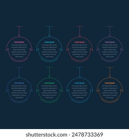 eight options information template. colorful circles infographic template. Infographic template for industry, education, business and science. book, annual report, magazine information template
