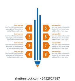 eight options information template. infographic for business, education, science world. information template with pen on white background
