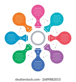Plantilla de información de ocho opciones. Plantilla de infografía para negocios, educación, mundo de la tecnología. Plantilla de infografía para informe anual, revista, revista
