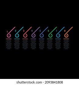 eight options informational template on black background. web, annual report, internet infographic template. business information template