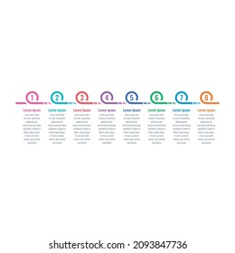 eight options timeline template. internet, annual report, magazine infographic template. business briefing template