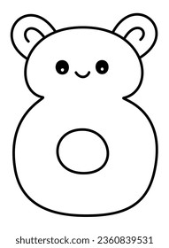 Eight - Outline Shape Number 8 Digit Mathematical Operation Signs under Cute Animal Set