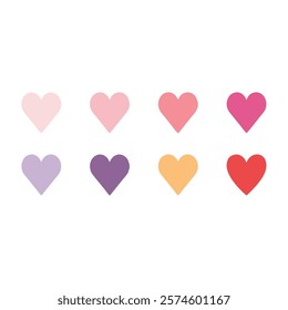 Eight pastel hearts love color palette design