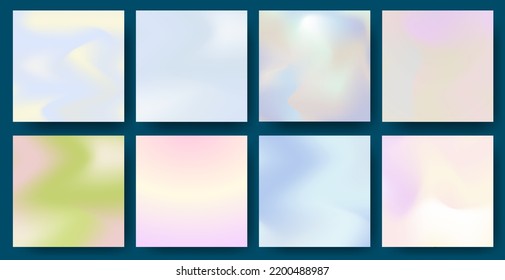 Se han establecido ocho plantillas líquidas de Pastel y fondo. Ilustraciones vectoriales editables. Diseños brillantes y brillantes de gradiente perfectos para diseños, ediciones de medios sociales, fuentes, afiches, web, fondos.