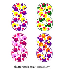 eight pattern in multi-colored polka dots