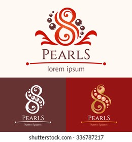 Eight Pearls. Logo Template Design Set, Beauty Services Emblem. Spa Or Feng Shui Studio