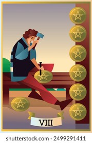 Acht von pentacles minor arcana tarot card