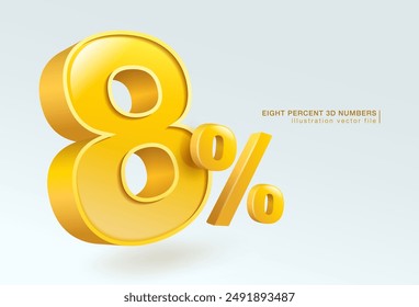 Eight percent number or 8% special offer isolated on white background. 3d illustration vector file.