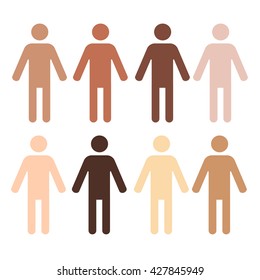 eight pictograms of human figures with different skin color